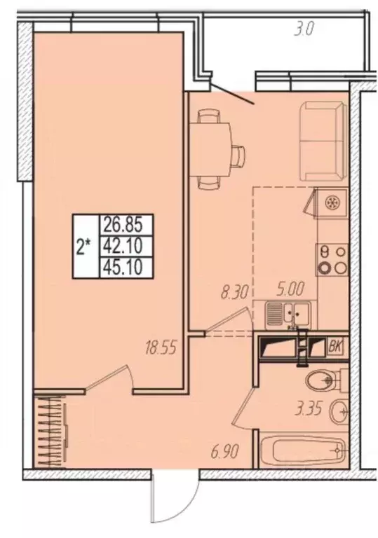 1-к кв. Краснодарский край, Анапа ул. Омелькова, 93 (45.1 м) - Фото 2