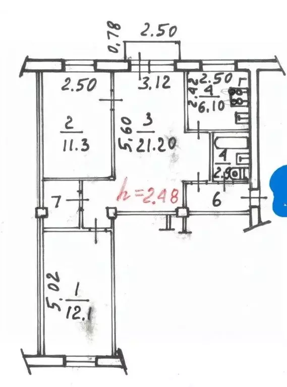 3-к кв. Вологодская область, Череповец ул. Чкалова, 20 (58.2 м) - Фото 2