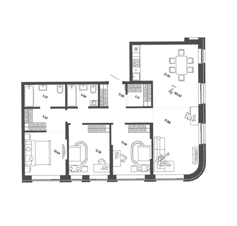 3-комнатная квартира: Новосибирск, Сухарная улица, 109/2 (103 м) - Фото 0