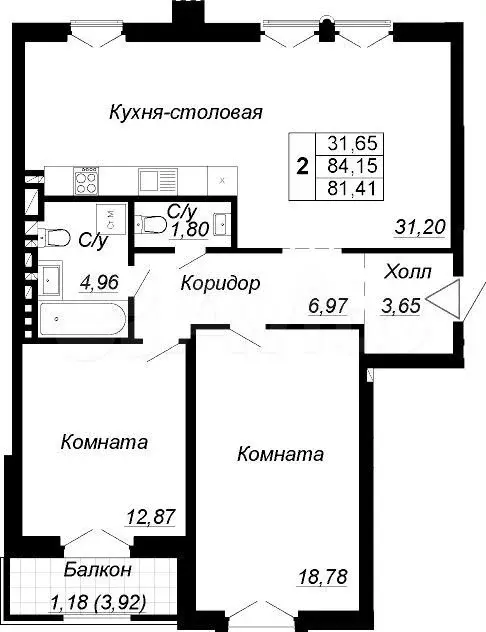 2-к. квартира, 80 м, 5/7 эт. - Фото 1