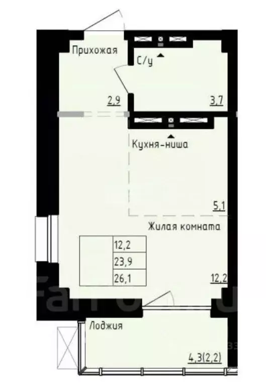Студия Приморский край, Владивосток ул. Полковника Фесюна, 14 (23.0 м) - Фото 2