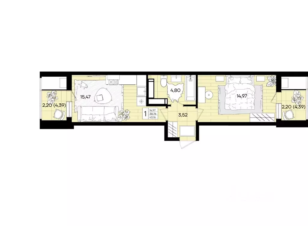 1-к кв. Краснодарский край, Краснодар Народные Кварталы жилой комплекс ... - Фото 1