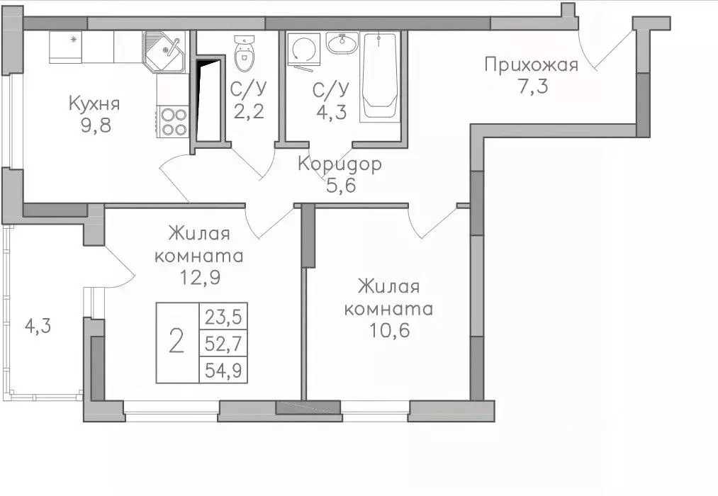 2-к кв. Воронежская область, Воронеж Поколение жилой комплекс (55.8 м) - Фото 0