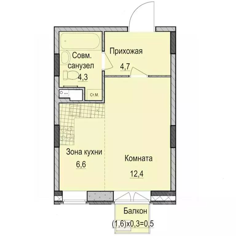 Студия Татарстан, Казань Ферма-2 жилмассив,  (28.5 м) - Фото 0