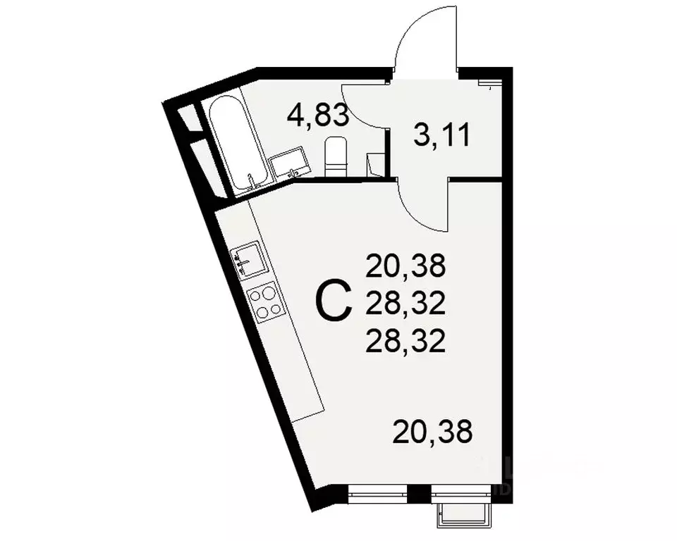 1-к кв. Тульская область, Тула ул. Федора Смирнова, 2 (28.32 м) - Фото 0