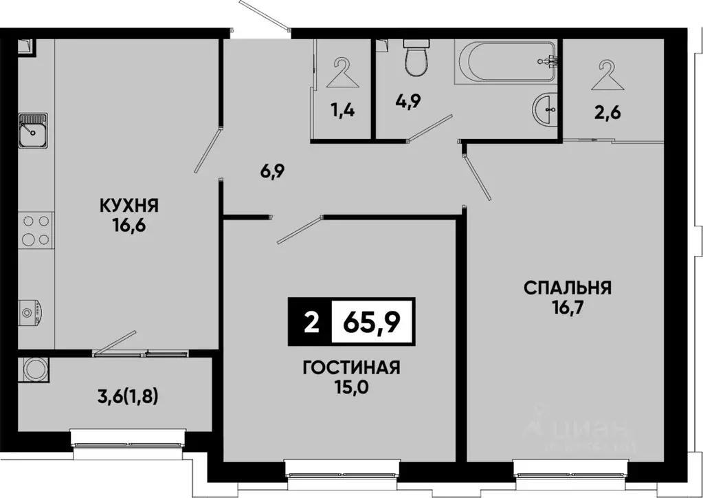 2-к кв. Ставропольский край, Кисловодск Моя Легенда жилой комплекс ... - Фото 1