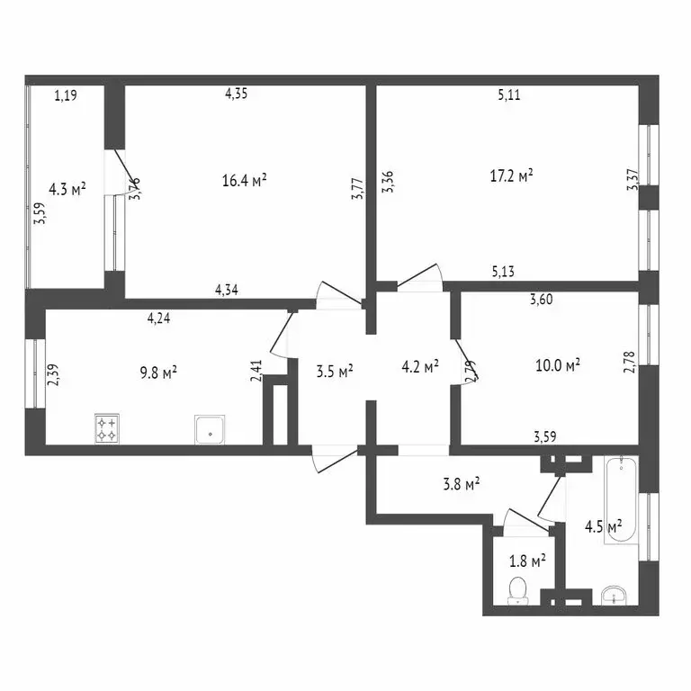 3-комнатная квартира: Севастополь, Античный проспект, 22 (70.3 м) - Фото 0