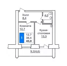 1-к кв. Амурская область, Благовещенск ул. Горького, 205 (43.0 м) - Фото 0
