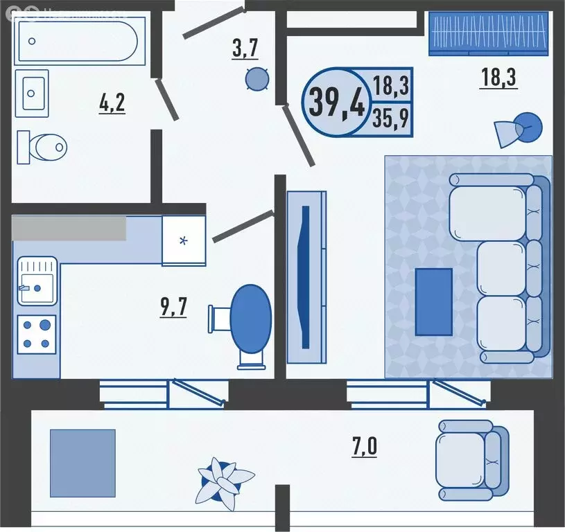 1-комнатная квартира: Орловский муниципальный округ, деревня ... - Фото 1
