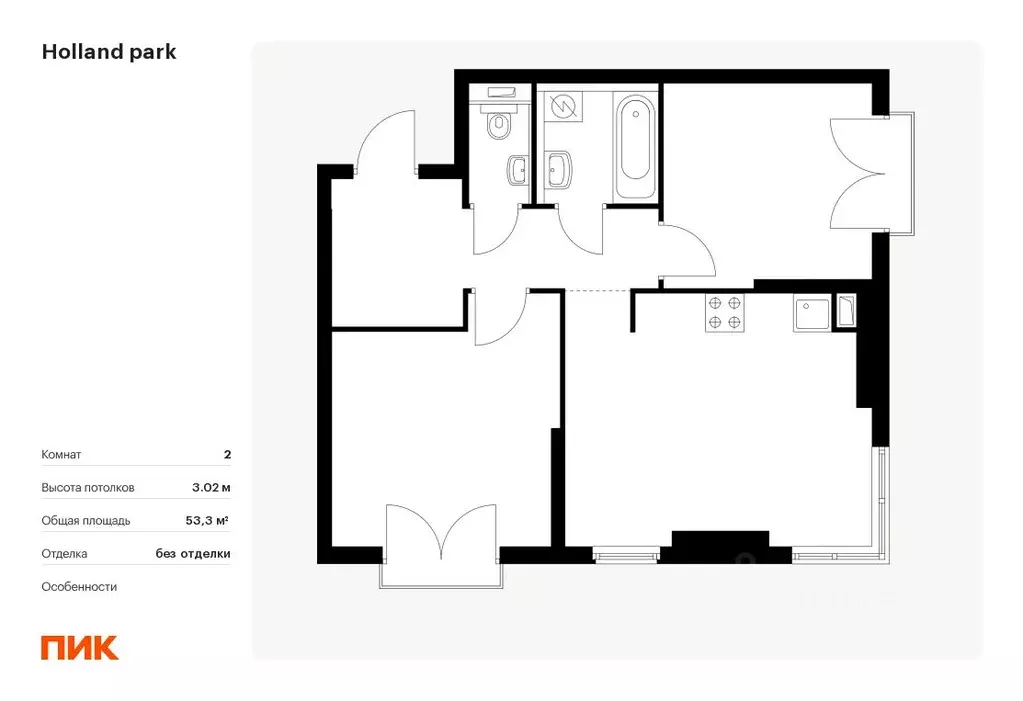 2-к кв. Москва Холланд Парк жилой комплекс, к8 (53.3 м) - Фото 0