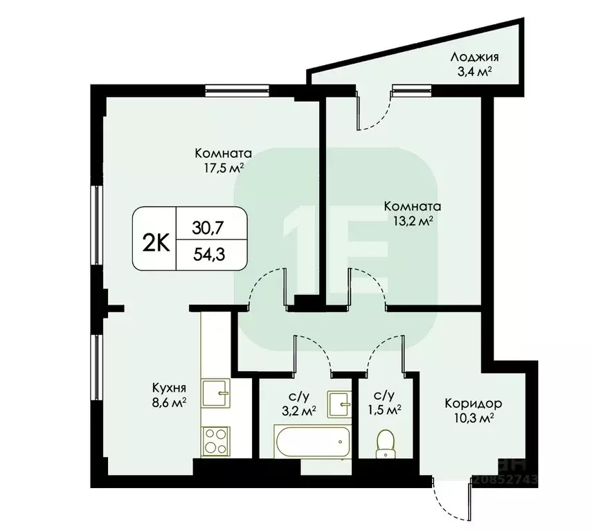 2-к кв. Новосибирская область, Новосибирск ул. Титова, 31/1 (54.3 м) - Фото 2