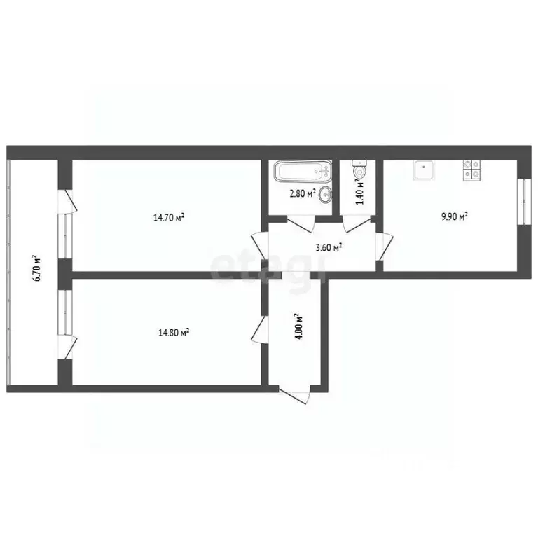 2-к кв. Тюменская область, Тюмень ул. Западносибирская, 12к1 (51.4 м) - Фото 2