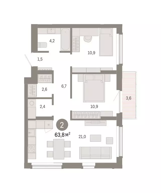 2-комнатная квартира: Омск, ЖК Кварталы Драверта (63.8 м) - Фото 2