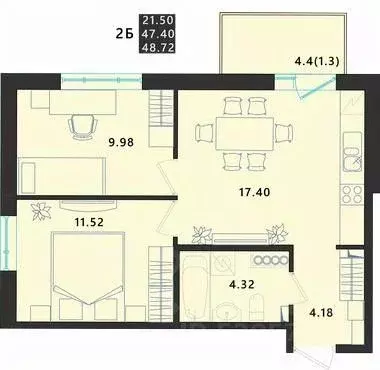 2-к кв. Псковская область, Псковский район, Завеличенская волость, д. ... - Фото 1