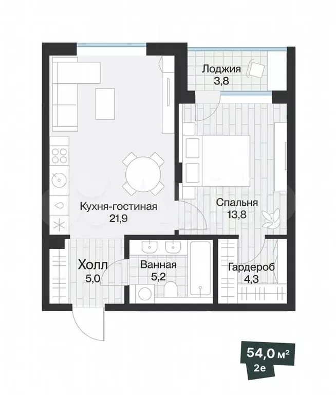 1-к. квартира, 52 м, 3/4 эт. - Фото 1