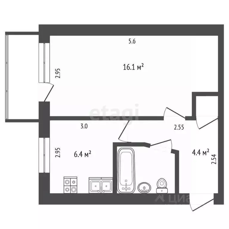 1-к кв. Крым, Бахчисарай ул. Гагарина, 13 (31.1 м) - Фото 1