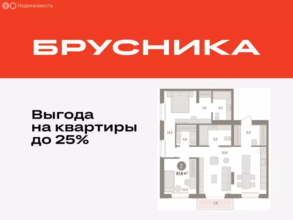 2-комнатная квартира: Тюмень, жилой комплекс На Минской (87.57 м) - Фото 0