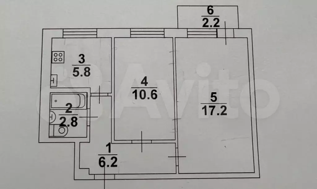 2-к. квартира, 42,6 м, 3/5 эт. - Фото 0