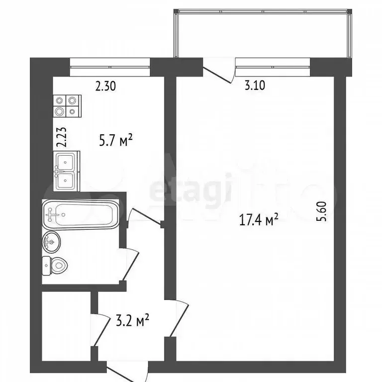 1-к. квартира, 31,3 м, 5/5 эт. - Фото 0