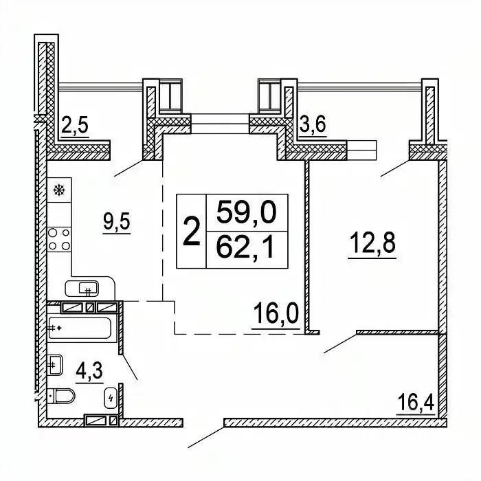 2-к кв. Приморский край, Уссурийск Горизонты жилой комплекс (62.1 м) - Фото 0