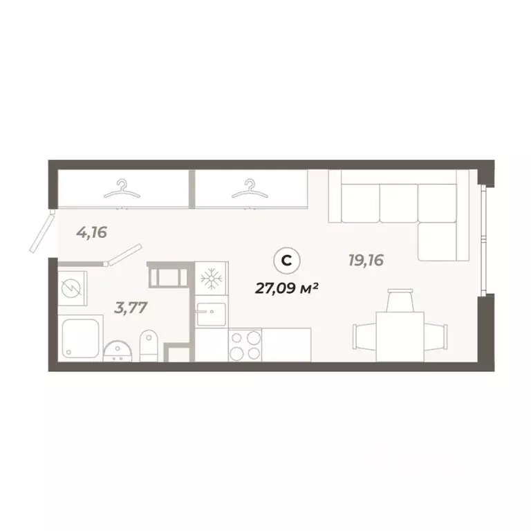 Студия Санкт-Петербург ул. Коли Томчака, 21Д (27.09 м) - Фото 1