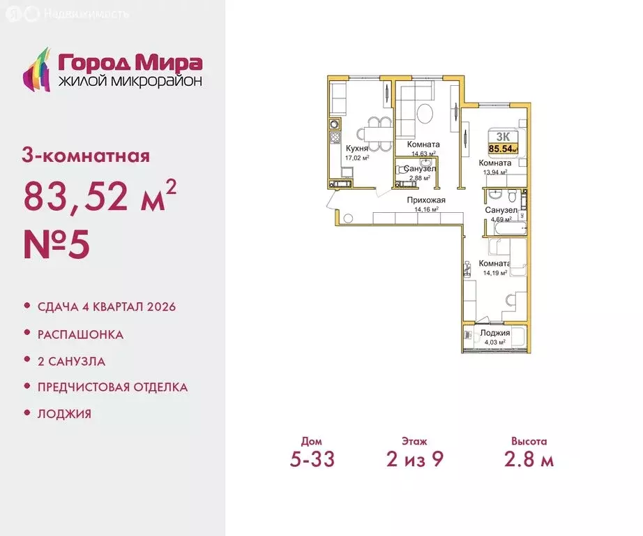 3-комнатная квартира: Симферополь, Центральный район (83.52 м) - Фото 0