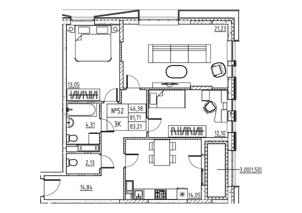 3-к кв. Московская область, Дубна ул. Понтекорво (84.71 м) - Фото 1