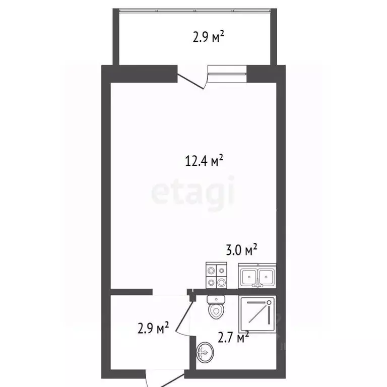 Студия Пермский край, Пермь ул. Вильямса, 5А (21.9 м) - Фото 2