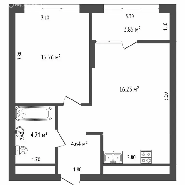 1-комнатная квартира: Тюмень, улица Василия Подшибякина, 9 (42 м) - Фото 1