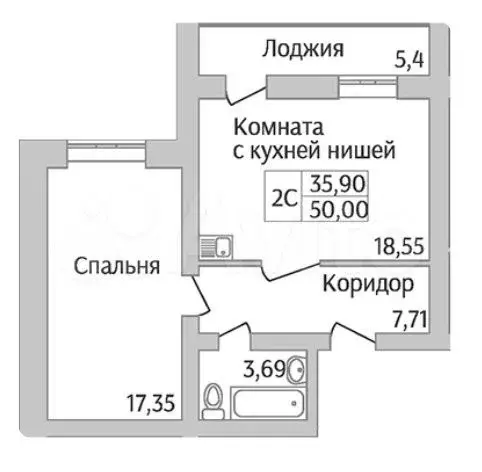 2-к. квартира, 50 м, 2/12 эт. - Фото 0