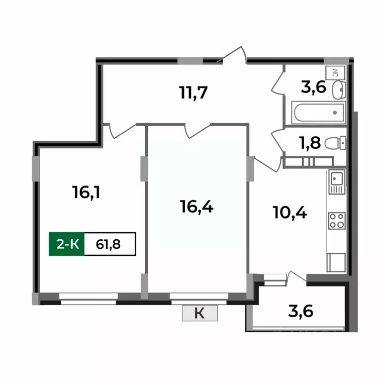 2-к кв. Владимирская область, Ковров Еловая ул., 82 (61.8 м) - Фото 1
