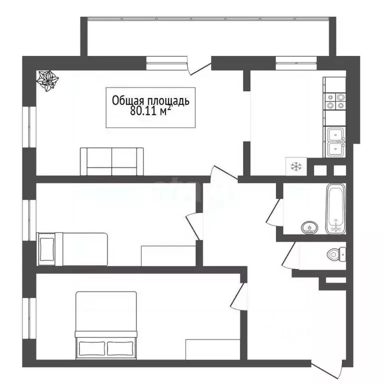 3-к кв. Новосибирская область, Новосибирск ул. Галущака, 15 (80.11 м) - Фото 1