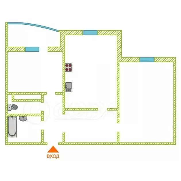2-комнатная квартира: Тюмень, улица Монтажников, 34 (58.9 м) - Фото 2