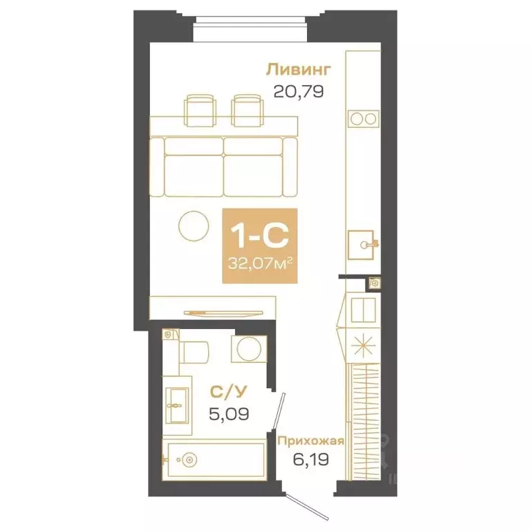 Студия Новосибирская область, Новосибирск Академгородок мкр, ул. Мусы ... - Фото 0