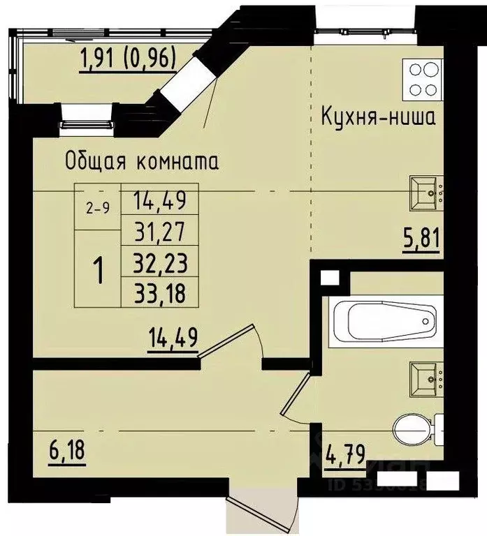 1-к кв. Саха (Якутия), Покровск ул. Орджоникидзе, 68 (32.23 м) - Фото 1