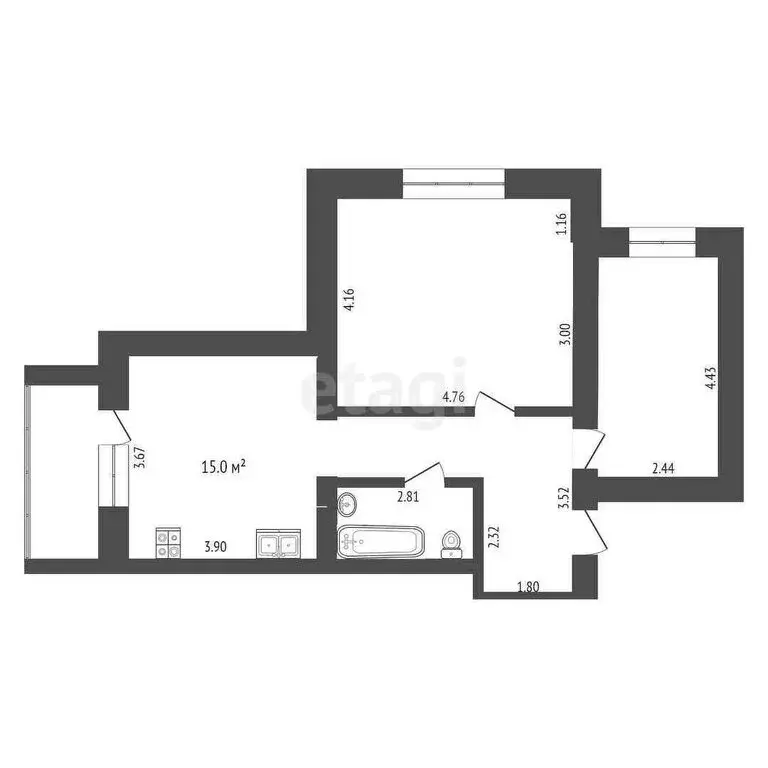 2-комнатная квартира: Ишим, улица Карла Маркса, 20 (59.4 м) - Фото 1