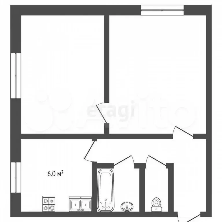 2-к. квартира, 39,8 м, 2/2 эт. - Фото 0