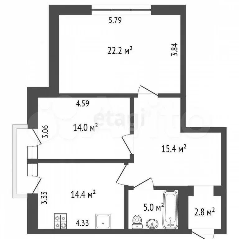 3-к. квартира, 73,8 м, 4/4 эт. - Фото 0