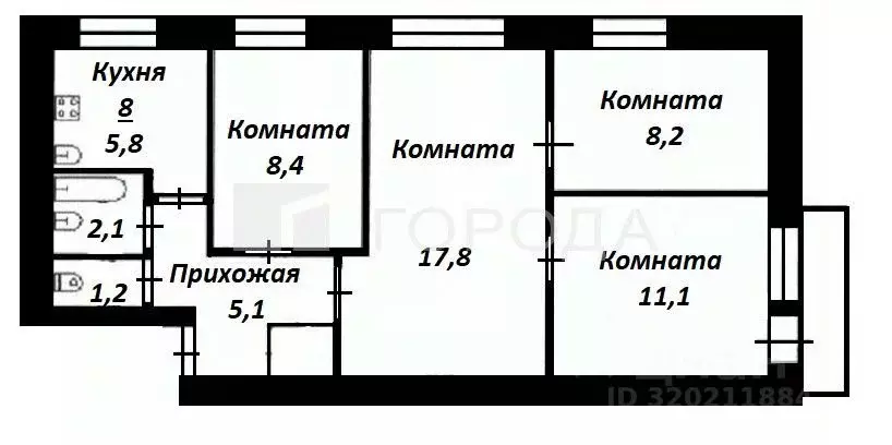4-к кв. Томская область, Томск Красноармейская ул., 134 (60.8 м) - Фото 1