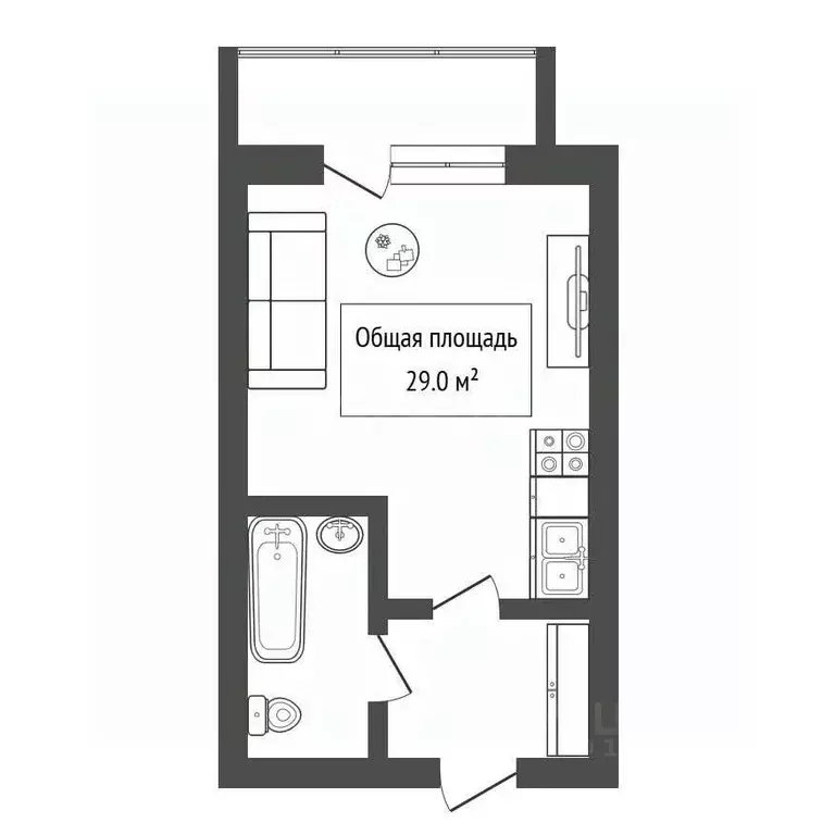 Студия Новосибирская область, Новосибирск ул. Фрунзе, 20 (28.4 м) - Фото 2