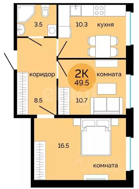 2-к кв. Пермский край, Пермь ул. Яблочкова, 5к1 (49.5 м) - Фото 2