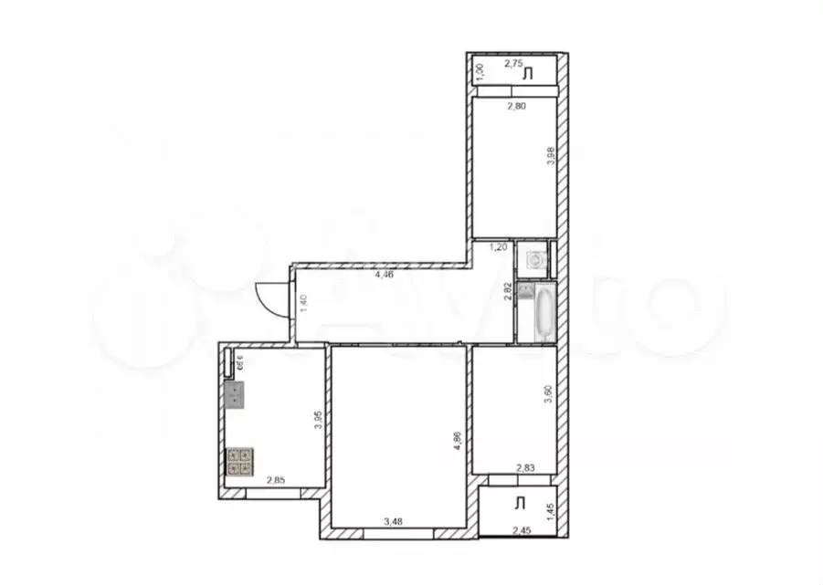 2-к. квартира, 65,6 м, 8/9 эт. - Фото 0