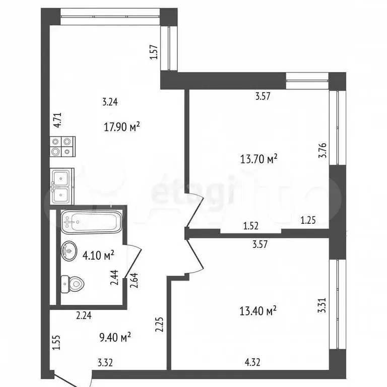 3-к. квартира, 60 м, 4/16 эт. - Фото 0