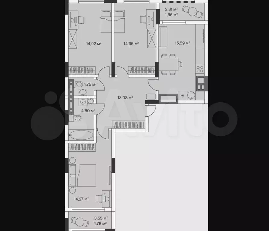 3-к. квартира, 82,8 м, 2/7 эт. - Фото 1