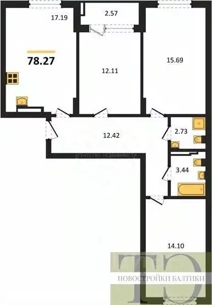 3-к кв. Калининградская область, Калининград Батальная ул., 65Б (78.27 ... - Фото 0
