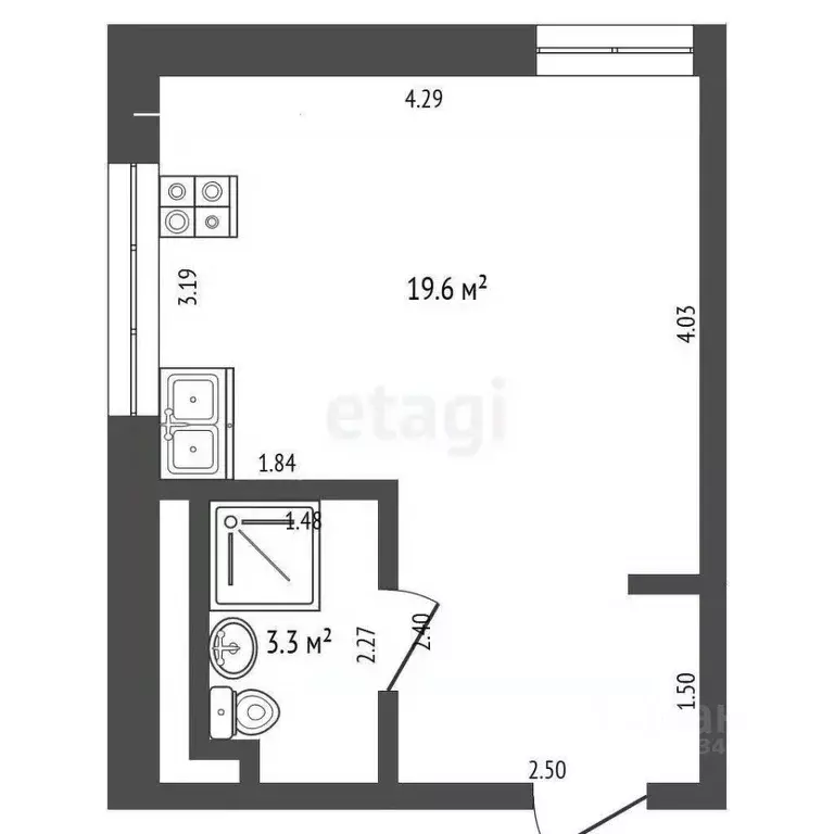 Студия Тюменская область, Тюмень ул. Мельникайте, 83 (21.9 м) - Фото 2