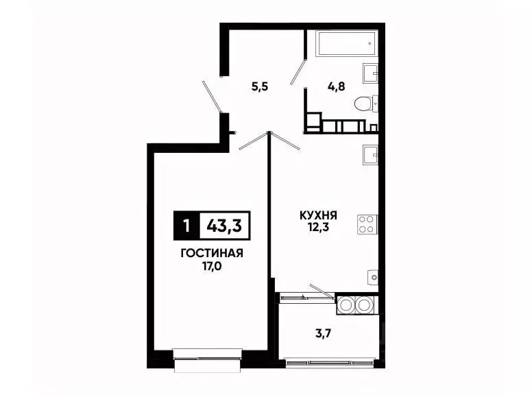 1-к кв. Ставропольский край, Ставрополь ул. Андрея Голуба, 14к2 (43.3 ... - Фото 0