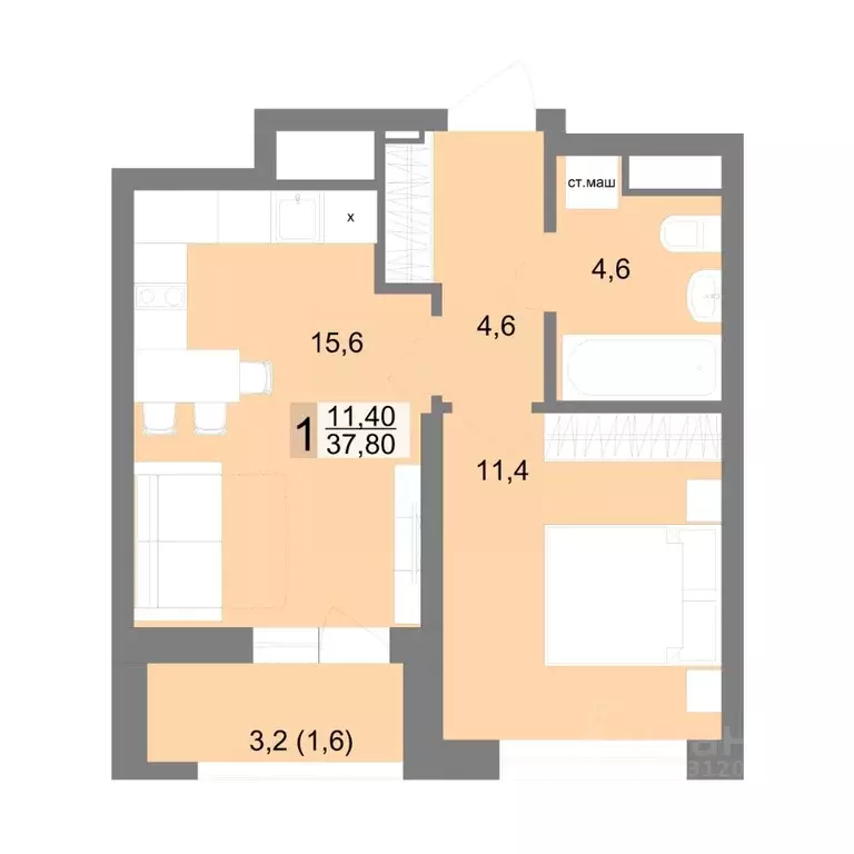 1-к кв. Свердловская область, Екатеринбург ул. Семена Лагоды, 80 (37.8 ... - Фото 1
