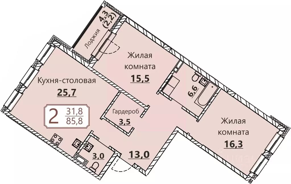 2-к кв. Чувашия, Чебоксары ул. Герцена, поз3 (85.8 м) - Фото 0