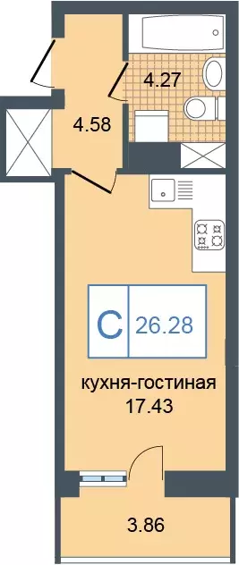 Продаётся квартира-студия, 26.28 м - Фото 1